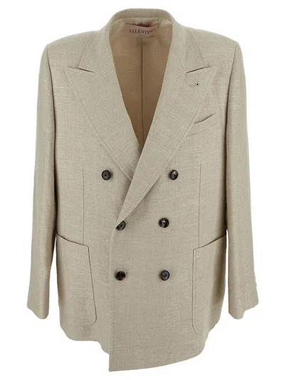 Valentino Garavani Beige Linen Blend Blazer In Neutral