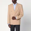 Valentino Double-breasted Jacket Camel Light In Wool In Beige