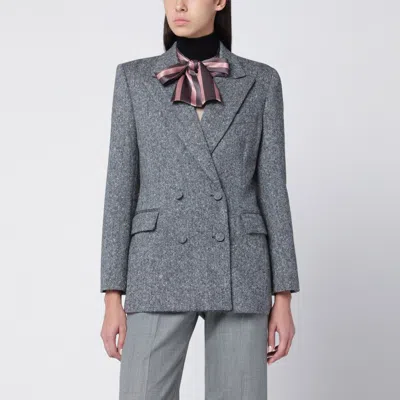 Valentino Double-breasted Jacket In Natté Wool Bouclé In Gray