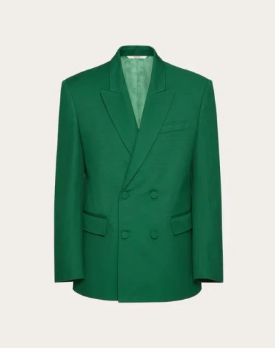 Valentino Double-breasted Jacket In Stretch Cotton Canvas In Basil Green