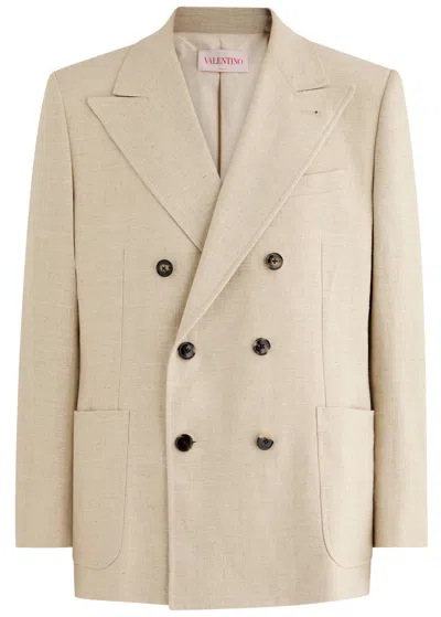 Valentino Garavani Beige Linen Blend Blazer In Neutral
