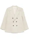 Valentino Double-breasted Linen Blend Jacket With Structured Fit In Neutral