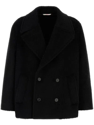Valentino Dropped Shoulder Wool Blend Coat In Black