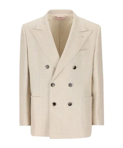 Valentino Beige Double-breasted Blazer In 0ne Naturale
