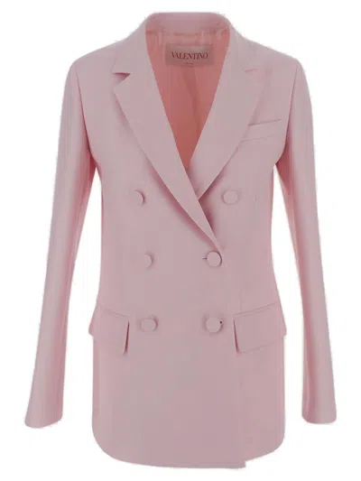 Valentino Double-breasted Straight Hem Blazer In Pink