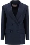 Valentino Double-breasted Long-sleeved Blazer In Blue