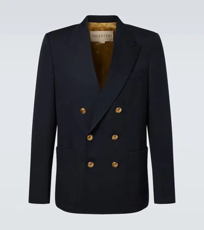 Valentino Double-breasted Virgin Wool Blazer In Blue