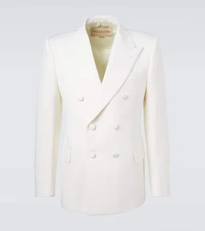 Valentino Double-breasted Virgin Wool Blazer In White