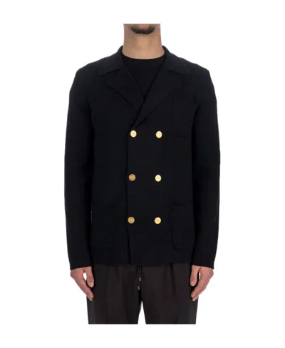 Valentino Structured Double-breasted Wool Cardigan With Chest And Patch Pockets In Black