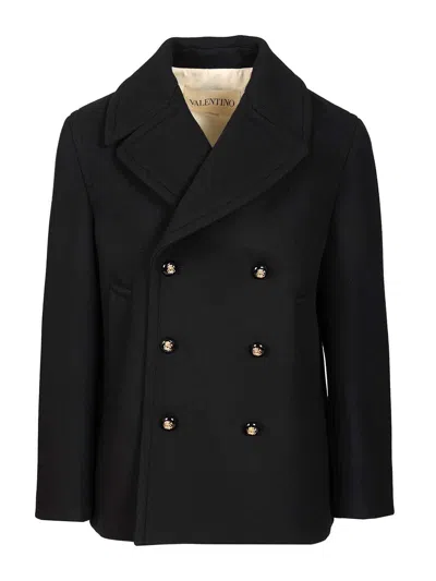 Valentino Double-breasted Virgin Wool Jacket In Black