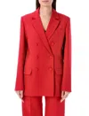 VALENTINO DOUBLE-BREASTED WOOL AND SILK BLEND BLAZER IN RED FOR WOMEN