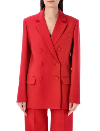 VALENTINO DOUBLE-BREASTED WOOL AND SILK BLEND BLAZER IN RED FOR WOMEN