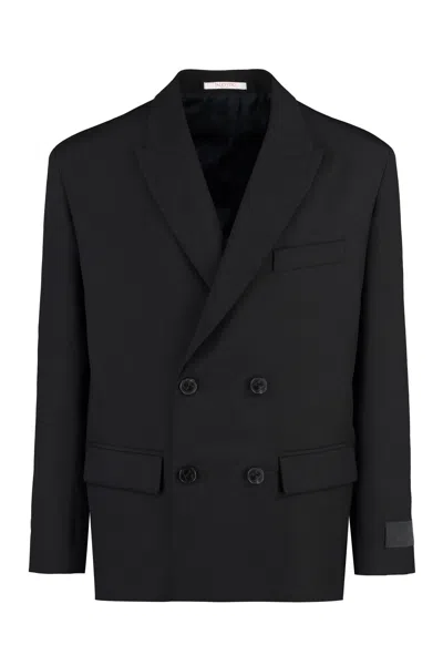 Valentino Oversized Double-breasted Silk-faille Blazer In Black