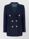 Valentino Double-breasted Wool Blazer Gold Buttons In Blue