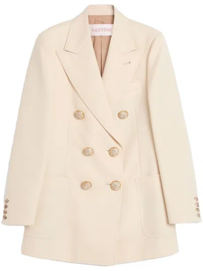 Valentino Double-breasted Wool Blazer In Neutrals