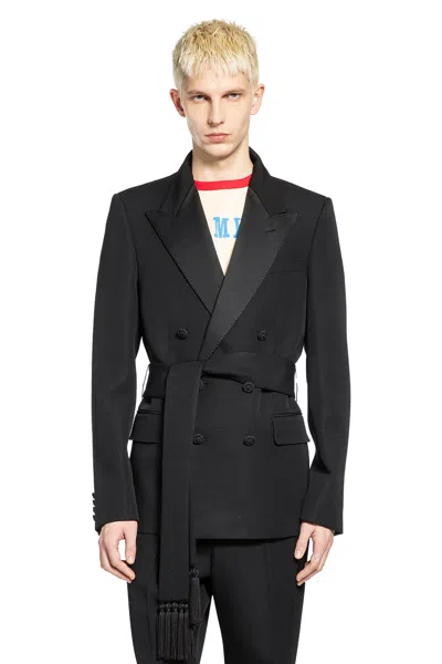 Valentino Double-breasted Wool Blazer With Belt In Black