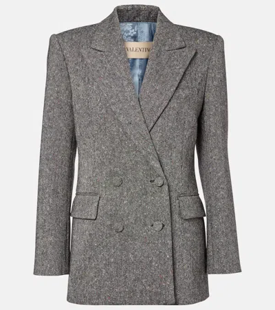 Valentino Double-breasted Wool-blend Blazer In Gray