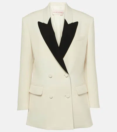 Valentino Wool Blend Double Crepe Tuxedo Jacket In White