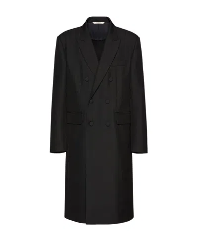 Valentino Double-breasted Wool Coat In Black