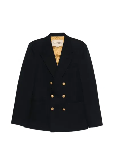 Valentino Double-breasted Wool Coat In Blue