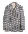 Valentino Double-breasted Wool Jacket With Toute La V Jacquard Pattern In Dark Blue/cream