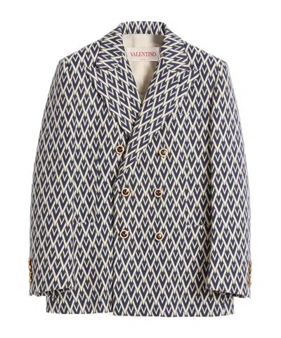 VALENTINO DOUBLE-BREASTED WOOL JACKET WITH TOUTE LA V JACQUARD PATTERN