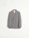 Valentino Double-breasted Wool Jacket With Toute La V Jacquard Pattern In Blue/ivory