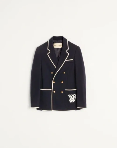 Valentino Garavani Torchon Blazer With Mirror Lapels And Piping In Blue