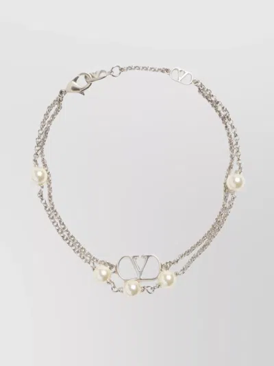 Valentino Garavani Double Chain Bracelet With Pearl Embellishments