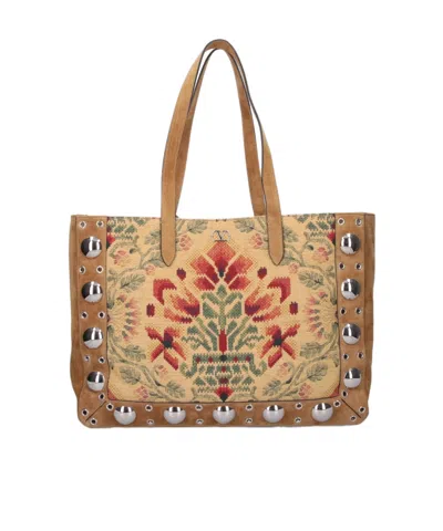 Valentino Garavani Double Handle Shoulder Bag In Brown