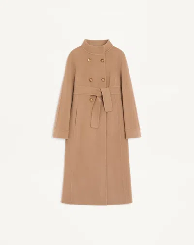 Valentino Double Kashmir Coat Woman Camel 38 In Brown