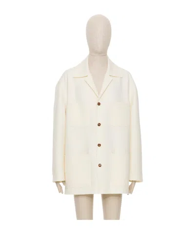 Valentino Double-layer Wool Casual Jacket In White