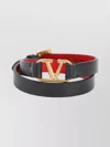 Valentino Garavani Vlogo Leather Bracelet In Black Red