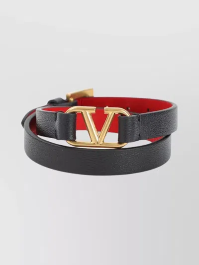 Valentino Vlogo Leather Bracelet In Black
