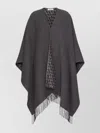 Valentino Double Poncho With Fringed Detail Edge In Gray