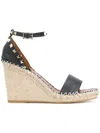 Valentino Rockstud 105 Textured-leather Espadrille Wedge Sandals In Black