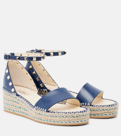 Valentino Garavani Double Rockstud Leather Espadrille Wedges In Animal Print
