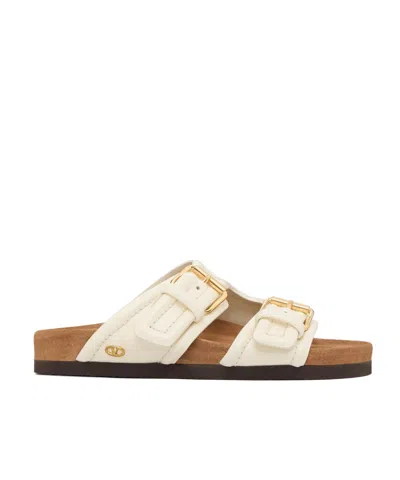VALENTINO GARAVANI VALENTINO LOGO PLAQUE DOUBLE-STRAP SLIP-ON SLIDES