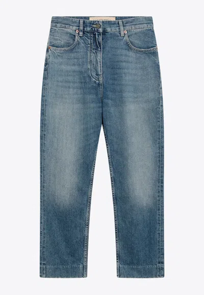 Valentino Double Vgold Faded Jeans In Blue