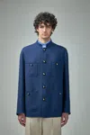Valentino Double Wool Jacket With Mandarin Collar In Blue
