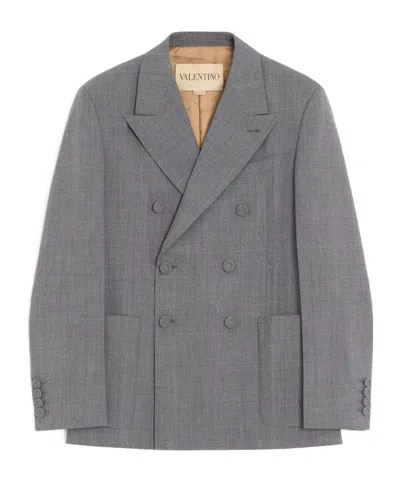 Valentino Double-breasted Jacket In Mouliné Wool With Pressed Crease In Gray
