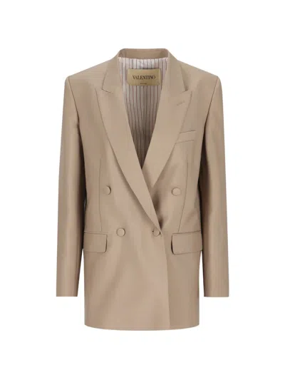 Valentino Mohair Blend Double Breasted Blazer Tailoring In Brown