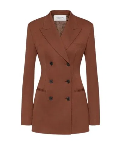 Valentino Double-breasted Tailored Jacket In Brown