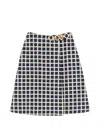 Valentino Wool Skirt With Windowpane Check Pattern In Black