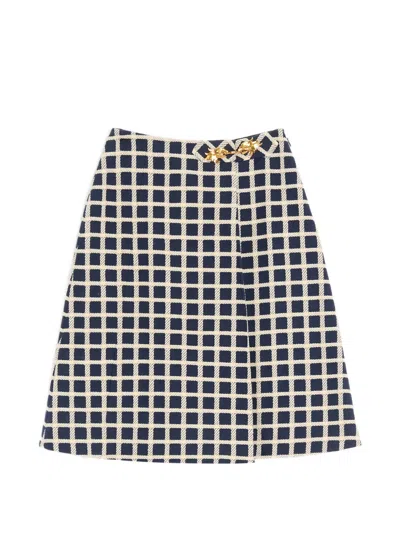 VALENTINO DRAGON-DETAIL CHECKED MIDI SKIRT