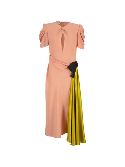 Valentino Bow-detail Draped Midi Dress In Pink