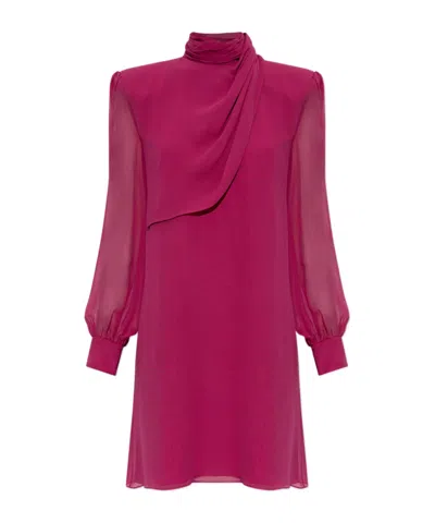 Valentino Draped High-neck Dress In Pink