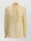 Valentino Draped Silk Mandarin Collar Blouse