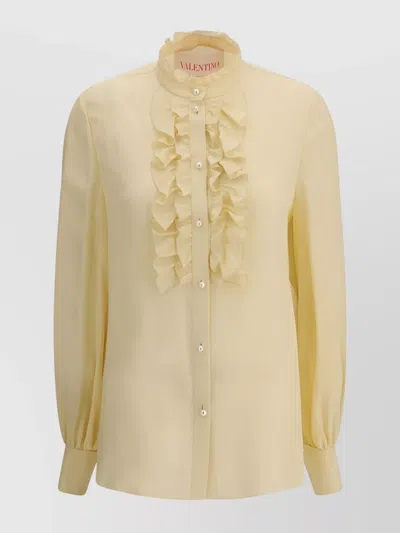 Valentino Draped Silk Mandarin Collar Blouse
