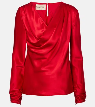 Valentino Draped Silk Satin Top In Red
